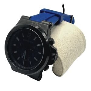 Michael Kors Dylan Chronograph– Black Case & Dial w/ Blue Rubber Strap (MK-8357)